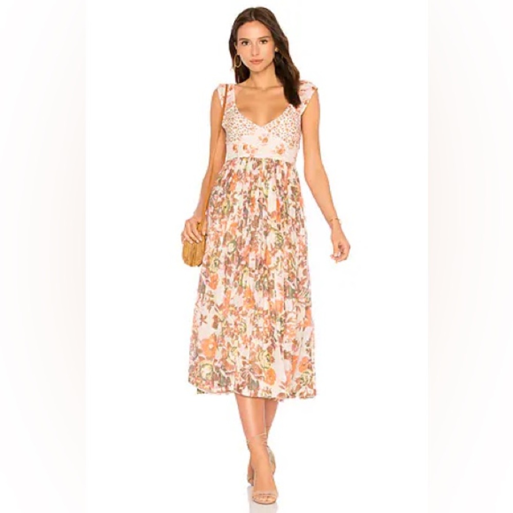 Free People Pink and Cream Floral Midi Sundress